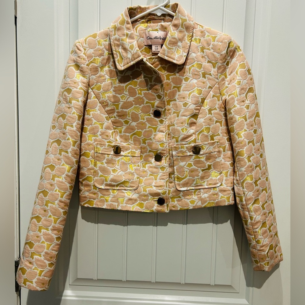 Miss Selfridge Sassy Pink and Gold Floral Cropped Jacket